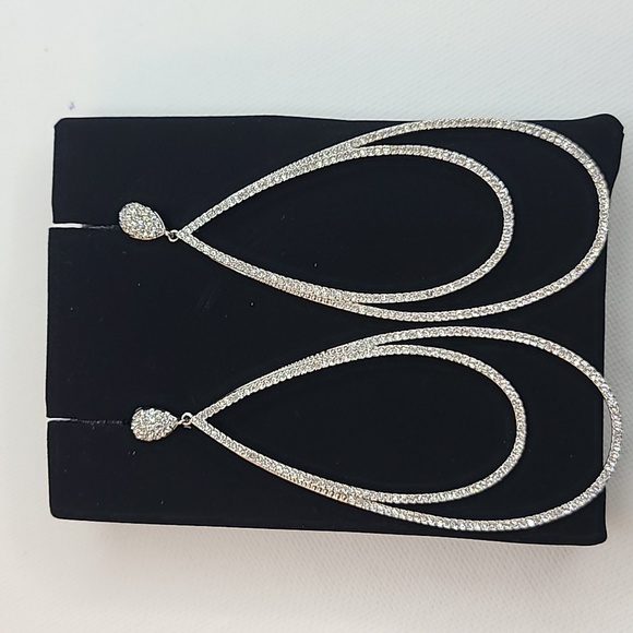 Saks 5th Ave Crystal Teardrop Earrings Silvertone - Picture 3 of 7